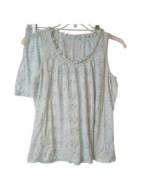 Green Speckled Pajama Set Womens M Drawstring Shorts Sleeveless Top #D-28